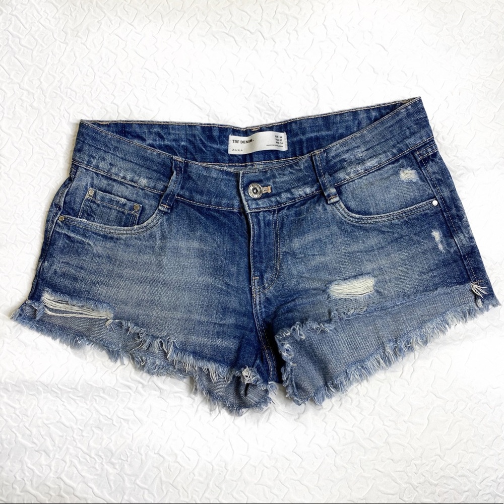 ZARA TRF Distressed Jean Shorts